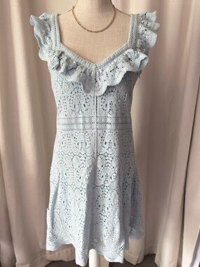 Light Blue Crochet Ruffle Spring Summer Dress